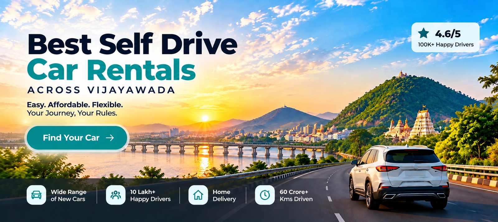 Best Self Drive Car Rentals Across Vijayawada - Easy, Affordable & Flexible. Your Journey, Your Rules.